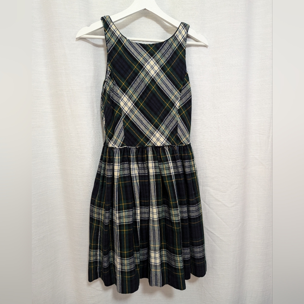 Ralph Lauren girls green black and blue plaid flannel like holiday dress